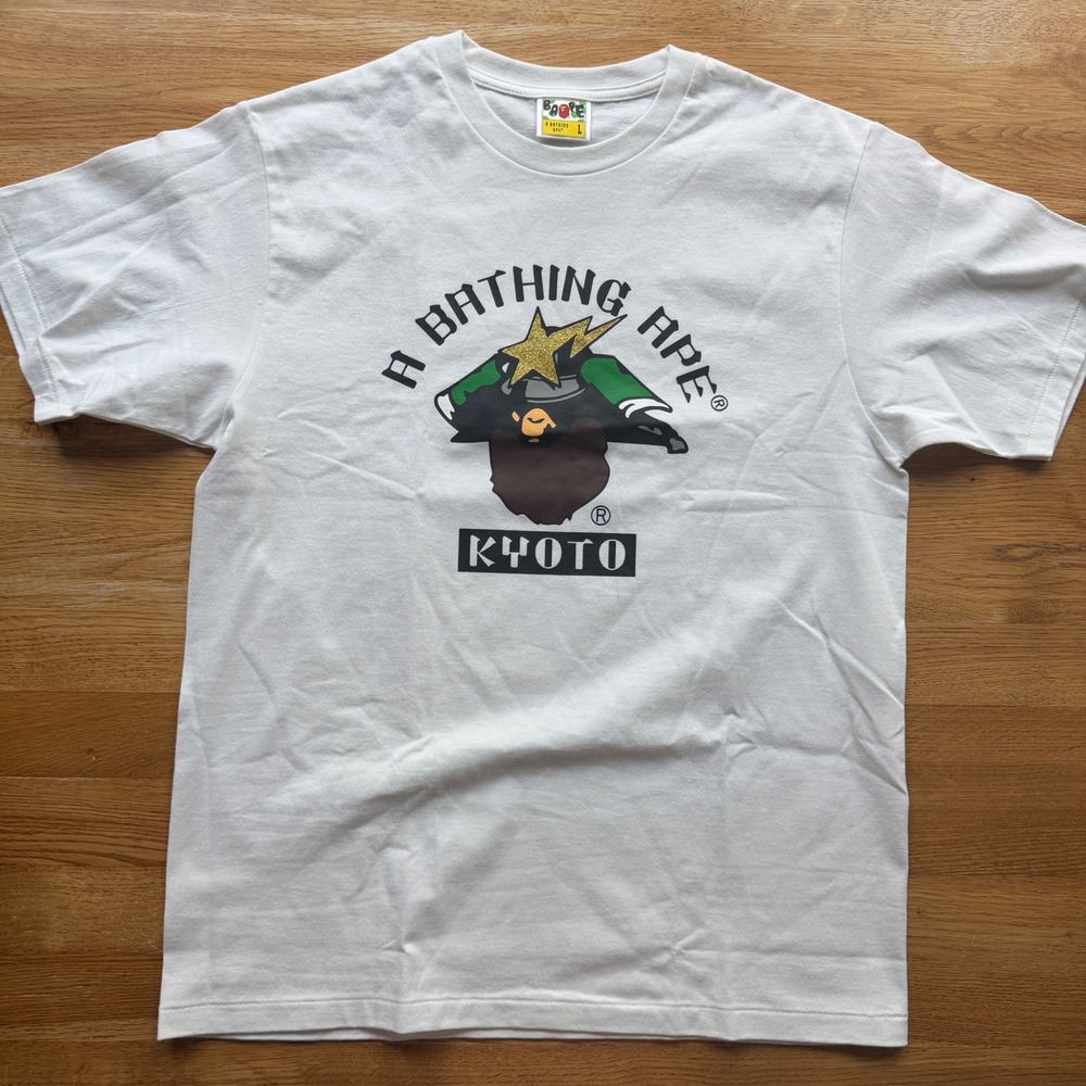 A Bathing Ape BAPE Kyoto City Exclusive Samurai Ape Head White T-Shirt Mens L